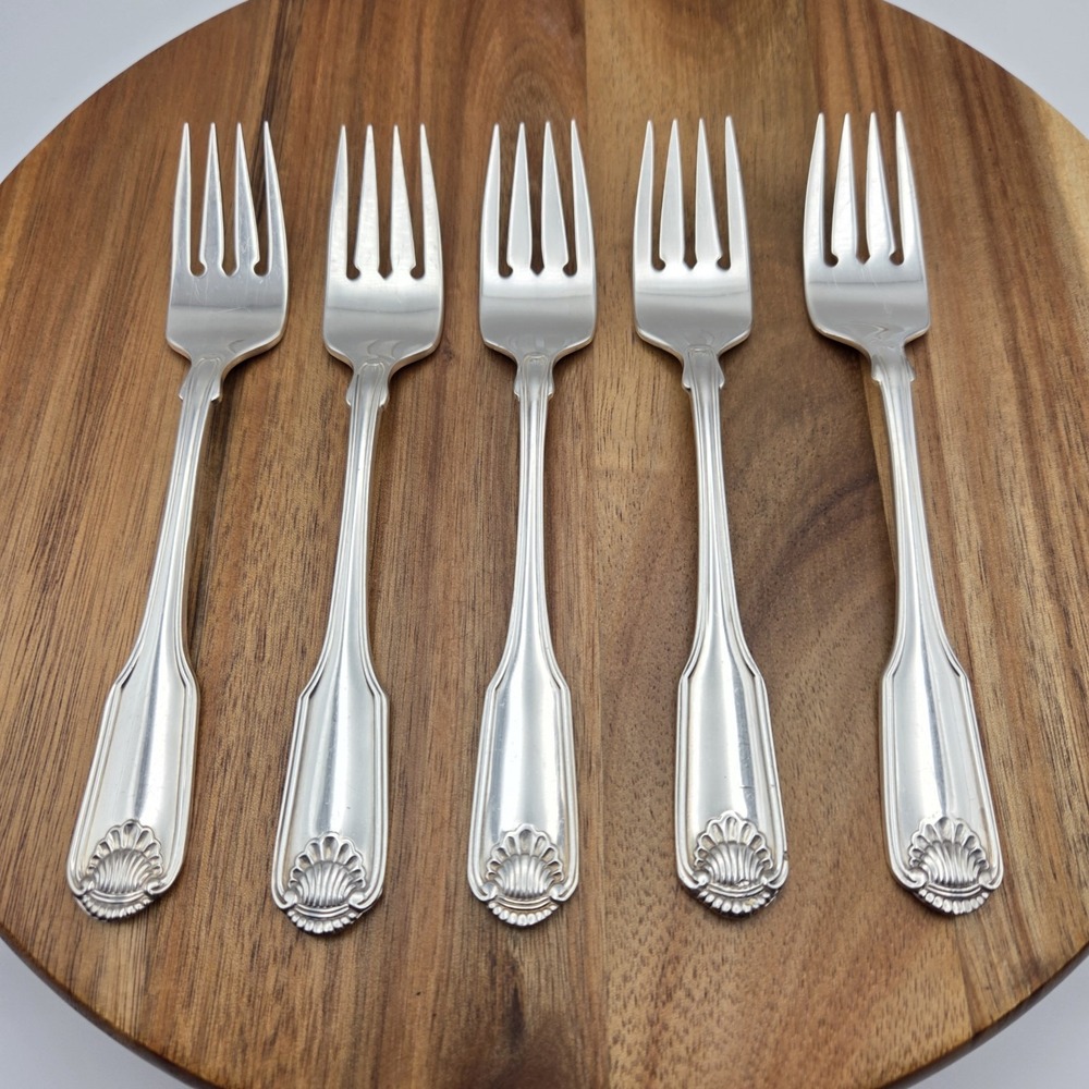 Set Of 5 Oneida Community Silverplate Silver Shell Salad Forks